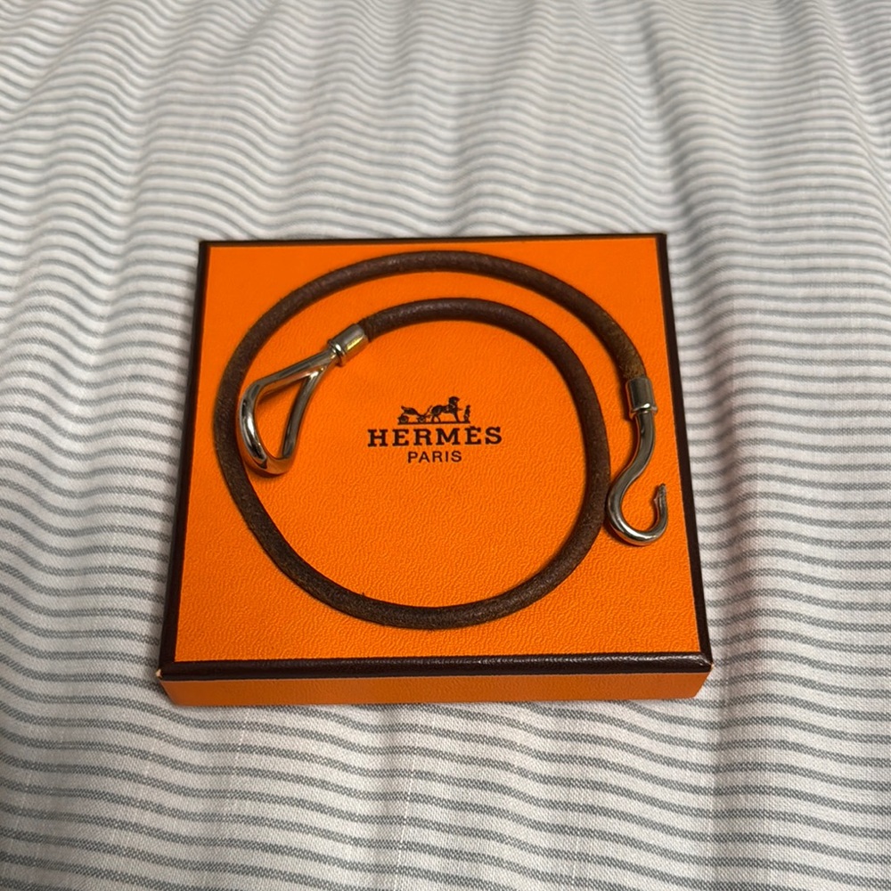 Mens Hermes Hook Bracelet with silver hardware